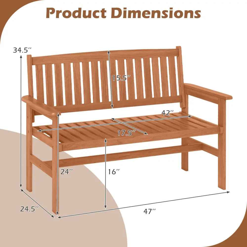 2-Person Patio Loveseat with Slatted Backrest and Comfortable Armrests - Natural - Outdoor Benches