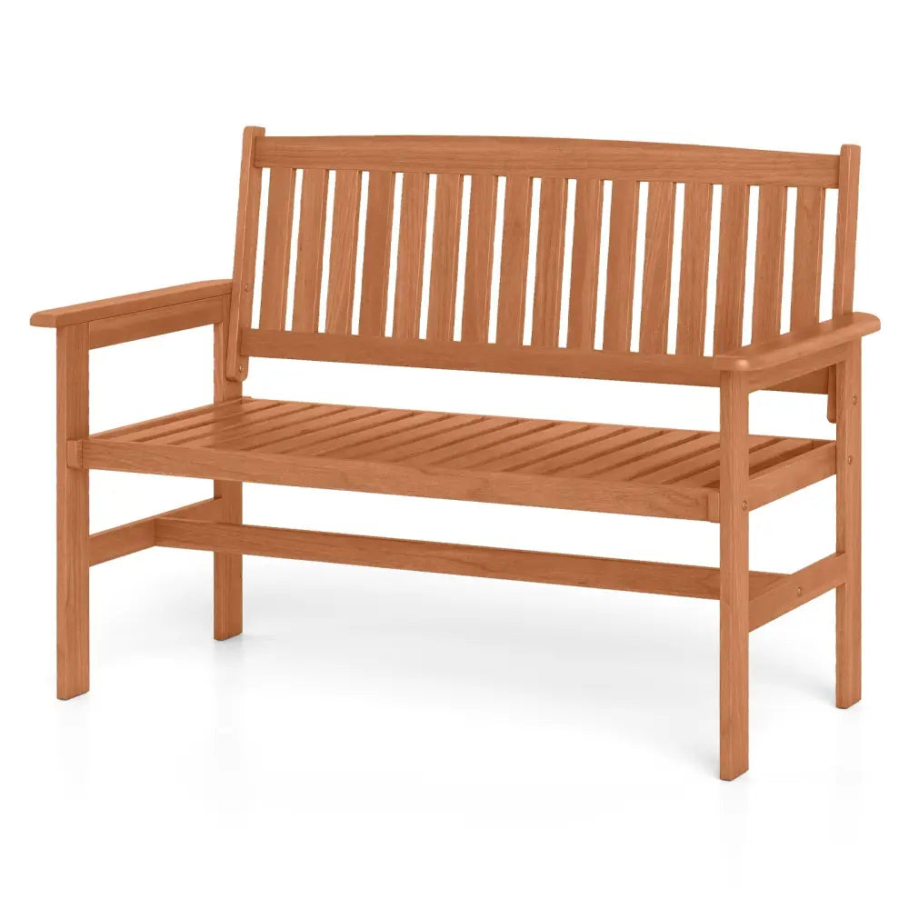 2-Person Patio Loveseat with Slatted Backrest and Comfortable Armrests - Natural - Outdoor Benches