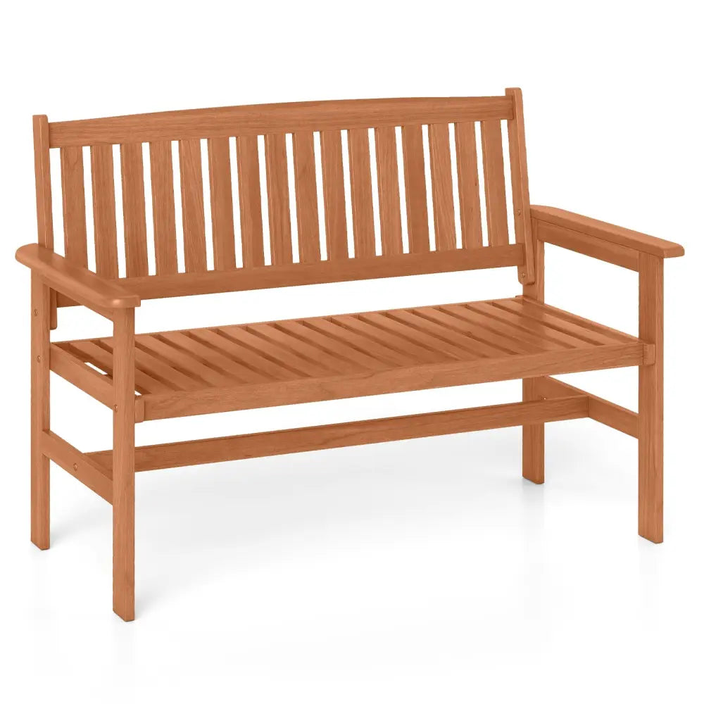 2-Person Patio Loveseat with Slatted Backrest and Comfortable Armrests - Natural - Outdoor Benches
