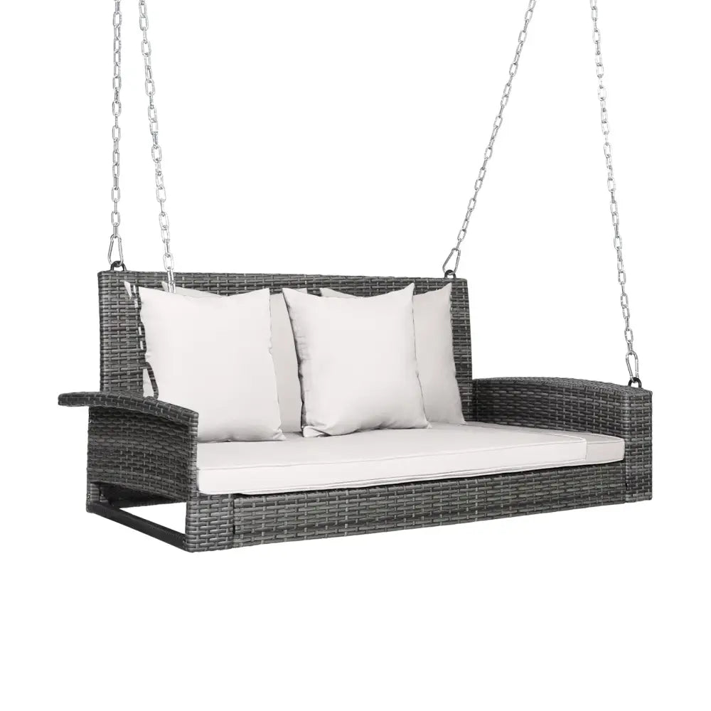 2-Person Patio PE Wicker Hanging Porch Swing Bench Chair Cushion 800 Pounds-White - White - Porch Swings