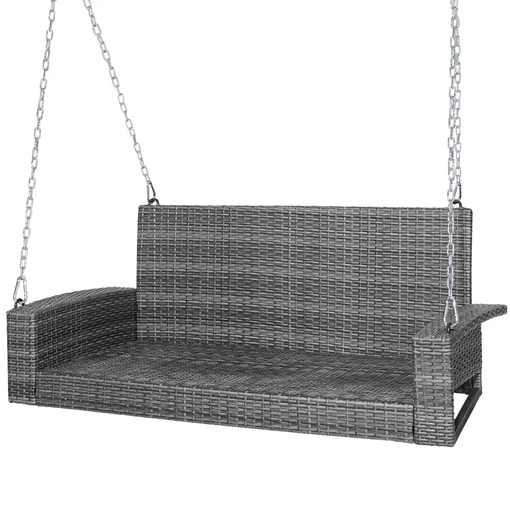 2-Person Patio PE Wicker Hanging Porch Swing Bench Chair Cushion 800 Pounds-White - White - Porch Swings