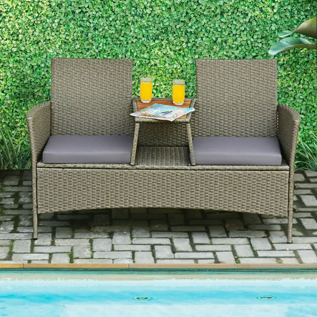2-Person Patio Rattan Conversation Furniture Set with Coffee Table - Green - Patio Conversation Sets