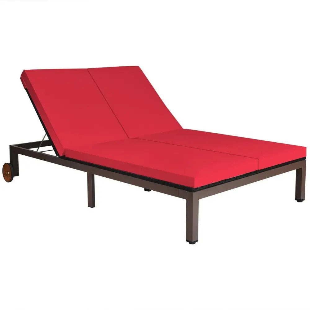 2-Person Patio Rattan Lounge Chair with Adjustable Backrest-Red - Red - Outdoor Chaise Lounges