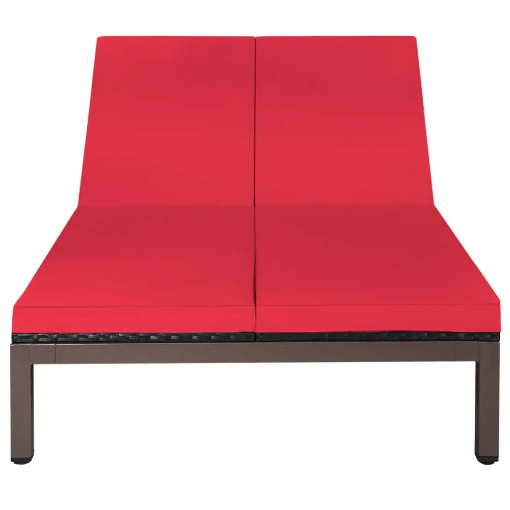 2-Person Patio Rattan Lounge Chair with Adjustable Backrest-Red - Red - Outdoor Chaise Lounges