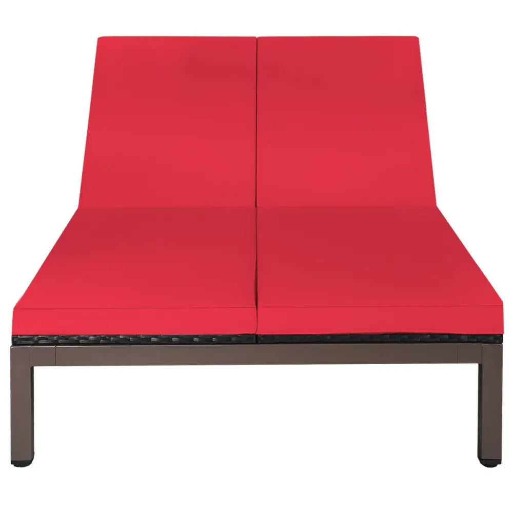 2-Person Patio Rattan Lounge Chair with Adjustable Backrest-Red - Red - Outdoor Chaise Lounges