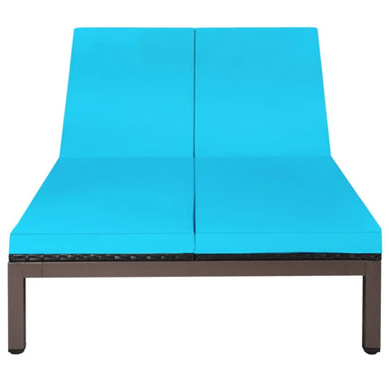 2-Person Patio Rattan Lounge Chair with Adjustable Backrest-Turquoise - Turquoise - Outdoor Chaise Lounges