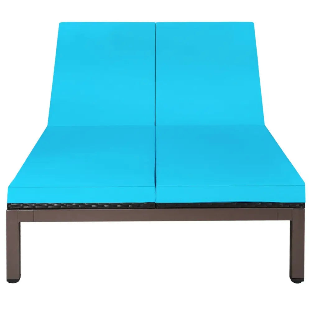 2-Person Patio Rattan Lounge Chair with Adjustable Backrest-Turquoise - Turquoise - Outdoor Chaise Lounges