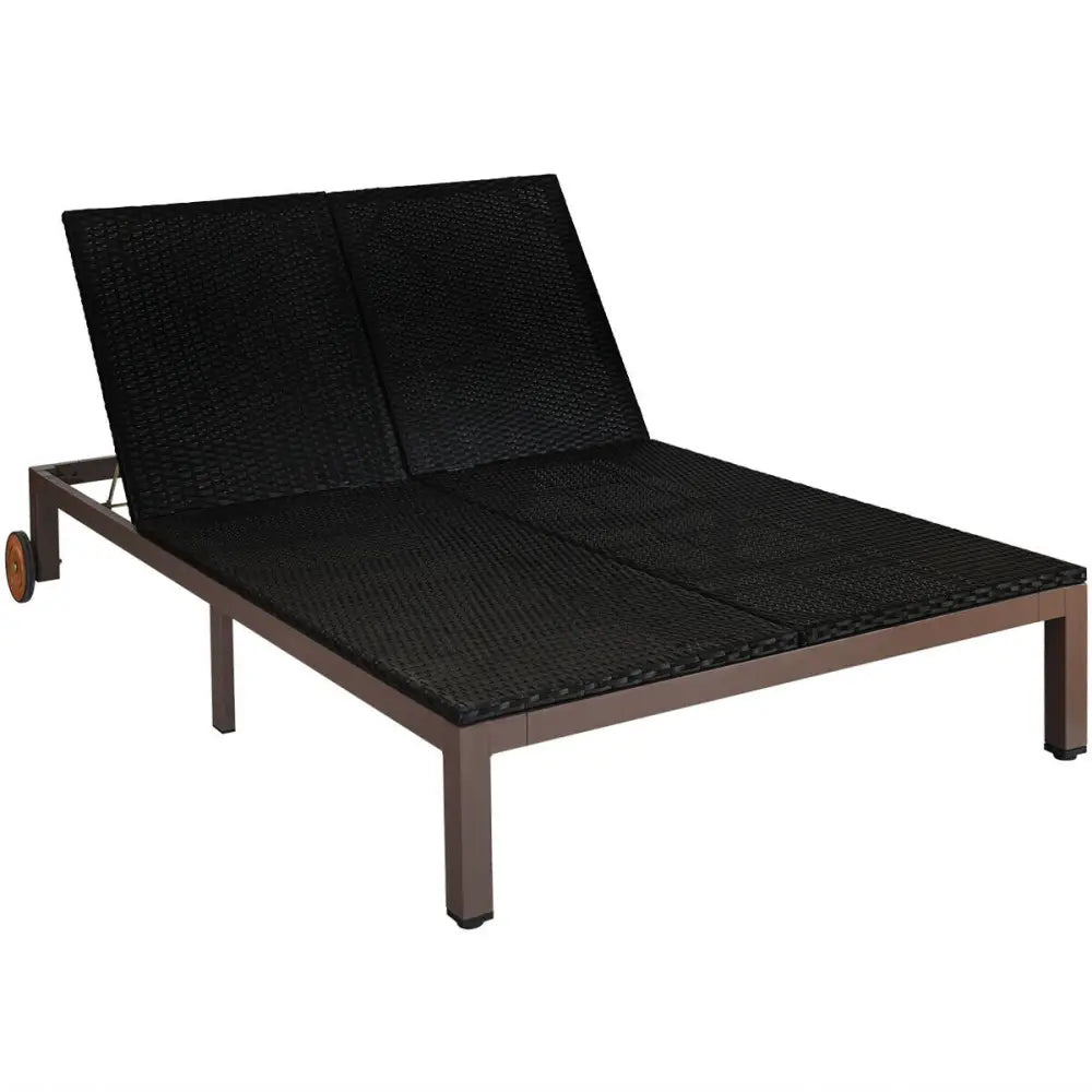 2-Person Patio Rattan Lounge Chair with Adjustable Backrest-Turquoise - Turquoise - Outdoor Chaise Lounges