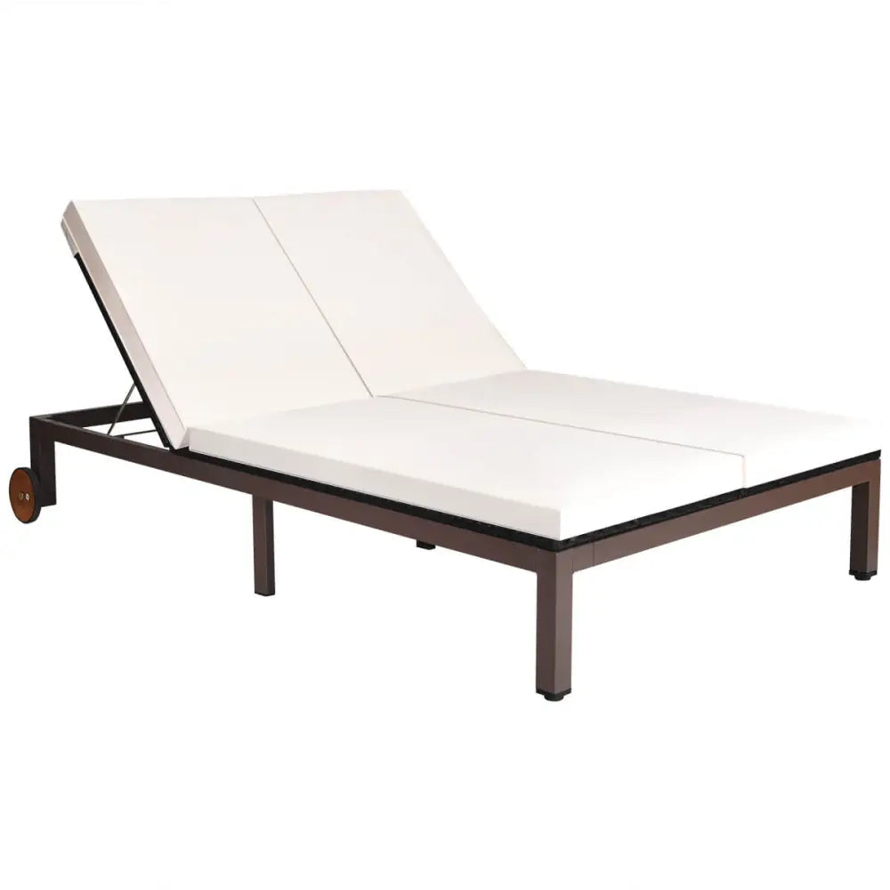 2-Person Patio Rattan Lounge Chair with Adjustable Backrest-White - White - Outdoor Chaise Lounges