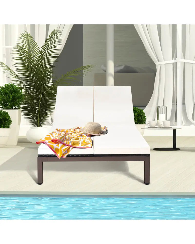 2-Person Patio Rattan Lounge Chair with Adjustable Backrest-White - White - Outdoor Chaise Lounges
