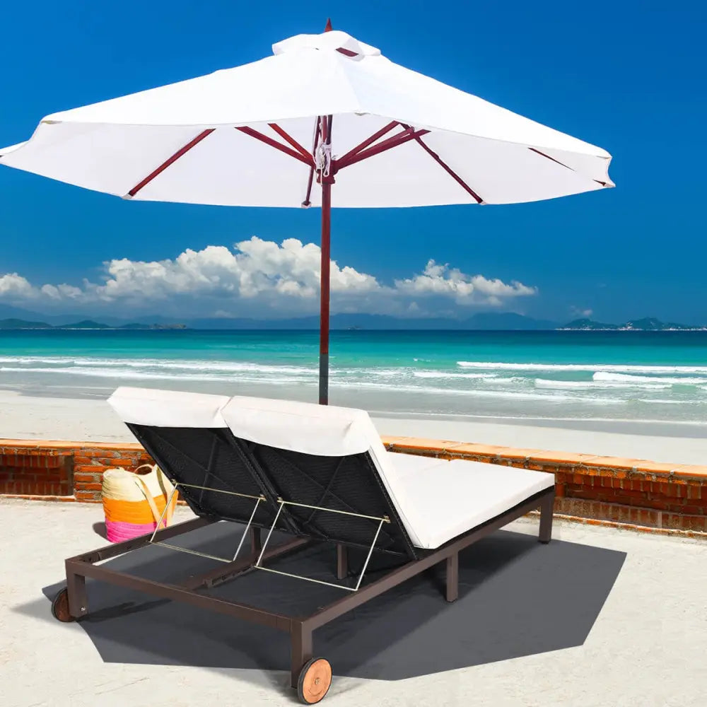 2-Person Patio Rattan Lounge Chair with Adjustable Backrest-White - White - Outdoor Chaise Lounges