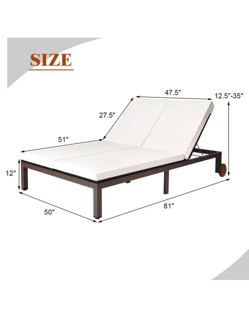 2-Person Patio Rattan Lounge Chair with Adjustable Backrest-White - White - Outdoor Chaise Lounges