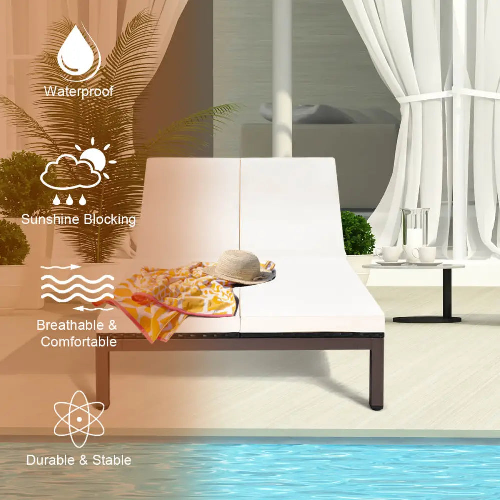 2-Person Patio Rattan Lounge Chair with Adjustable Backrest-White - White - Outdoor Chaise Lounges