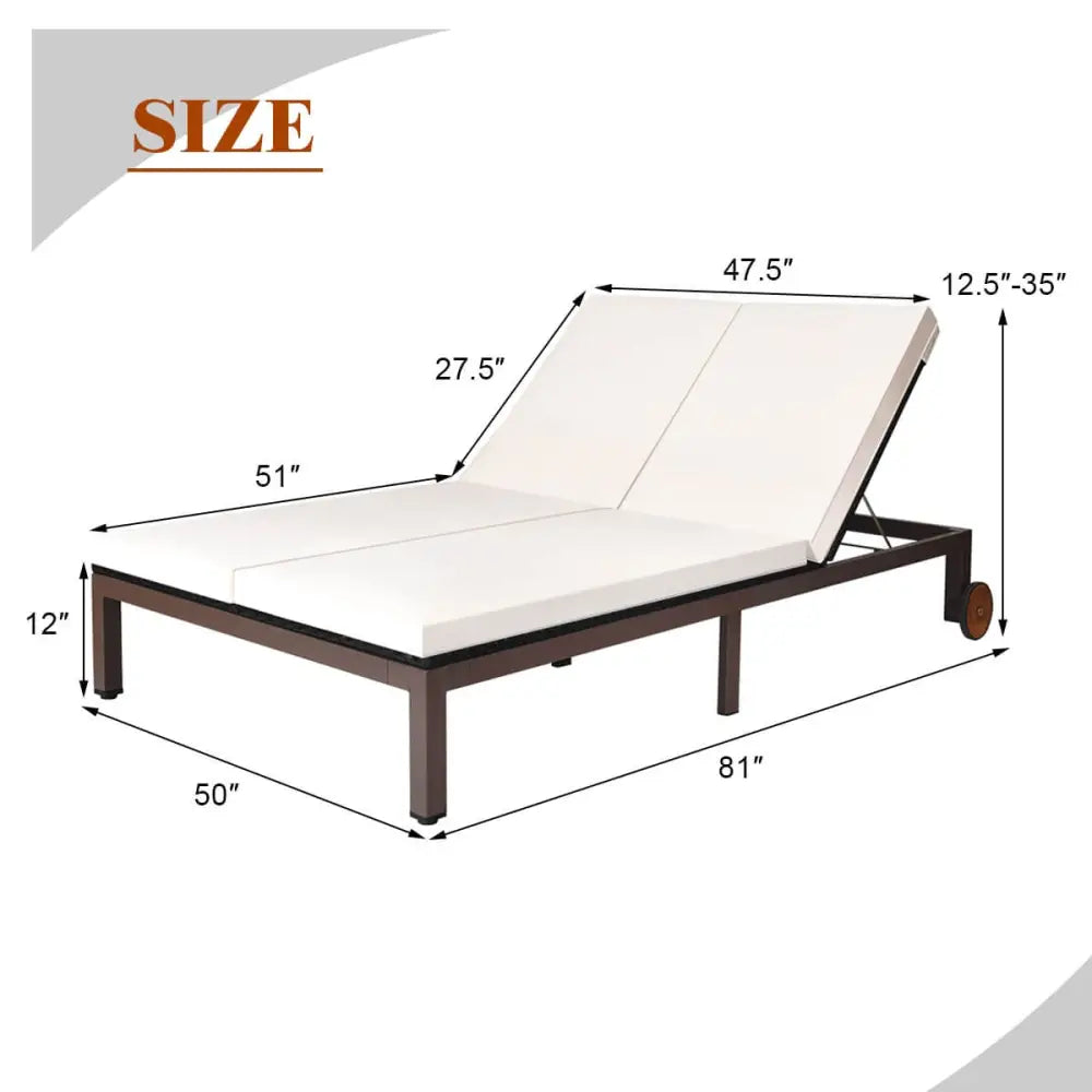 2-Person Patio Rattan Lounge Chair with Adjustable Backrest-White - White - Outdoor Chaise Lounges
