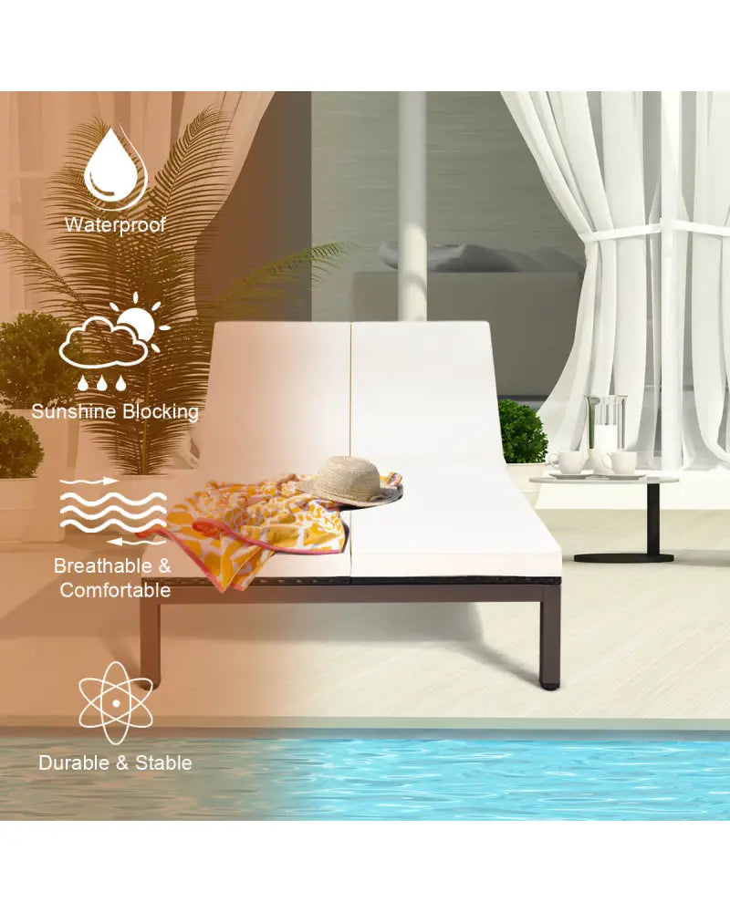 2-Person Patio Rattan Lounge Chair with Adjustable Backrest-White - White - Outdoor Chaise Lounges