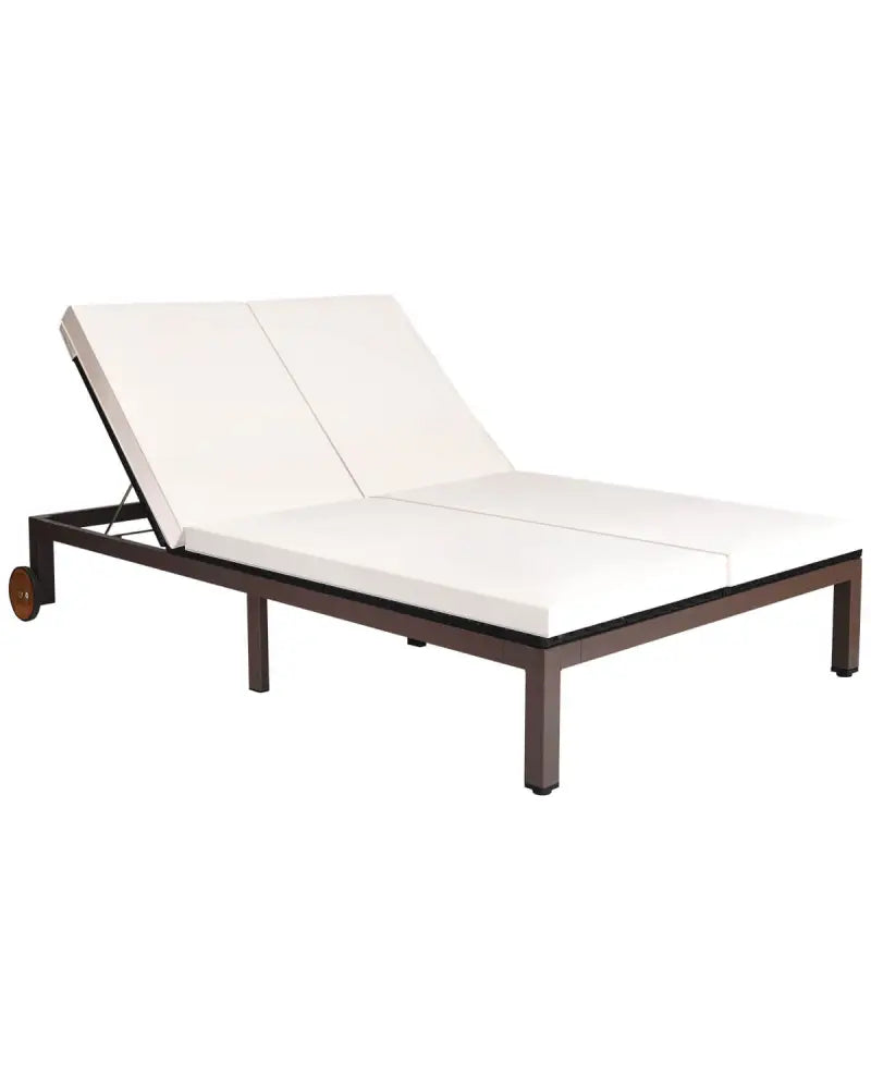 2-Person Patio Rattan Lounge Chair with Adjustable Backrest-White - White - Outdoor Chaise Lounges