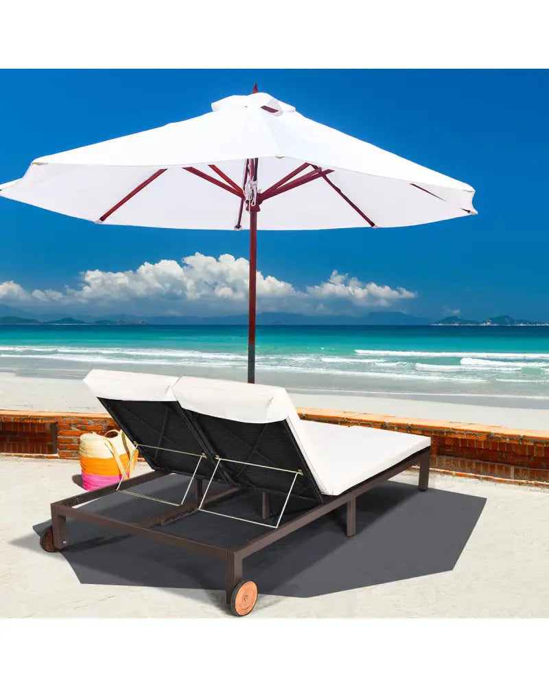 2-Person Patio Rattan Lounge Chair with Adjustable Backrest-White - White - Outdoor Chaise Lounges