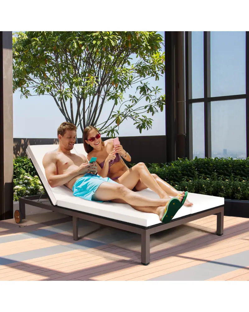 2-Person Patio Rattan Lounge Chair with Adjustable Backrest-White - White - Outdoor Chaise Lounges