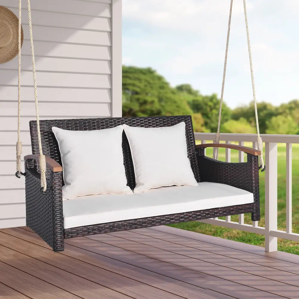 2-Person Patio Rattan Porch Swing - Brown - Porch Swings