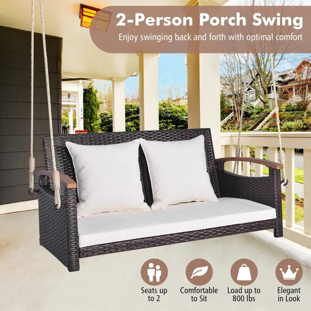 2-Person Patio Rattan Porch Swing - Brown - Porch Swings