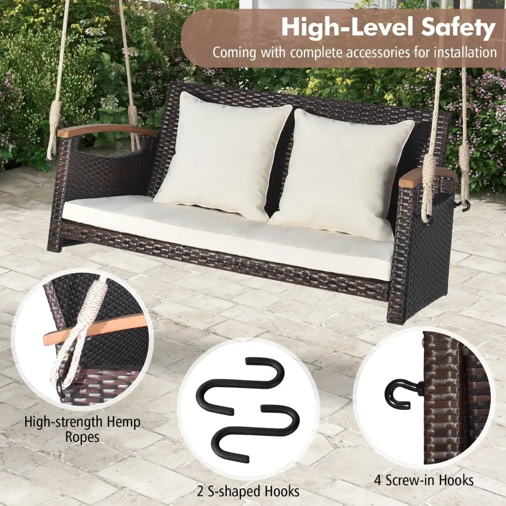 2-Person Patio Rattan Porch Swing - Brown - Porch Swings