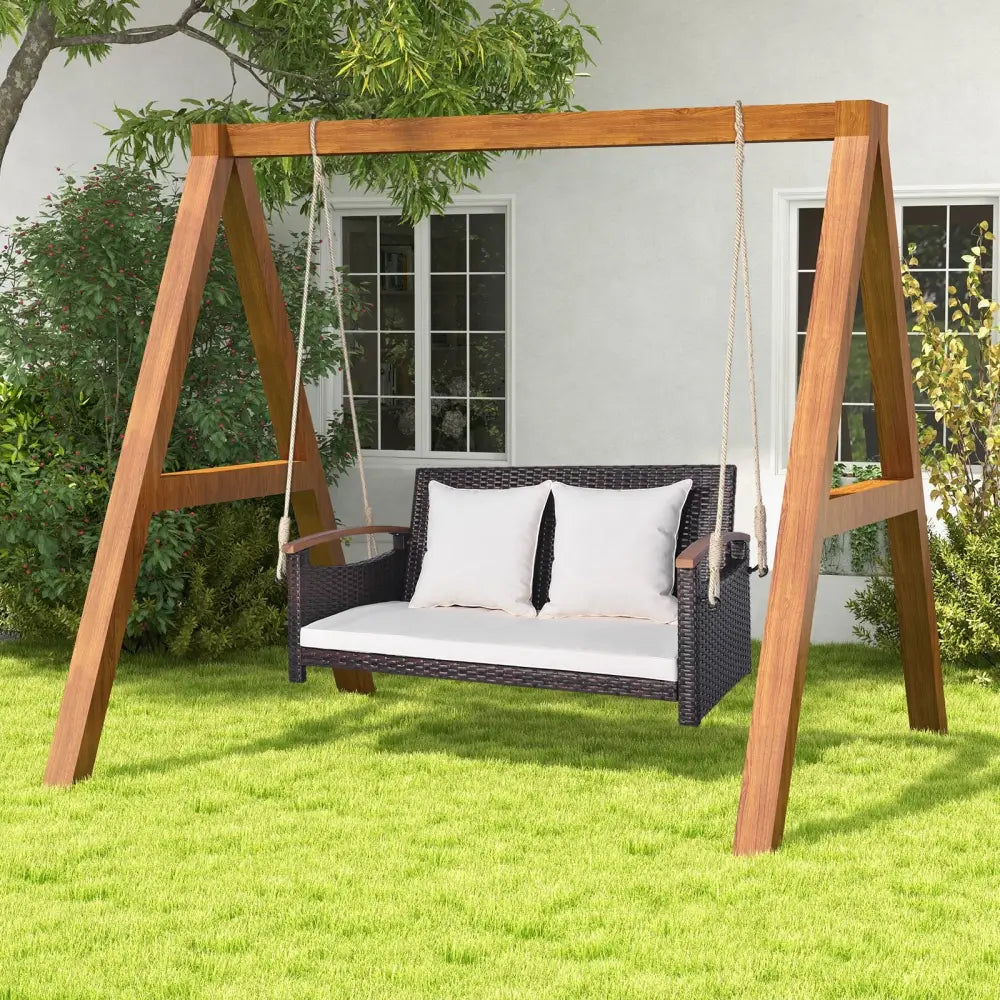 2-Person Patio Rattan Porch Swing - Brown - Porch Swings