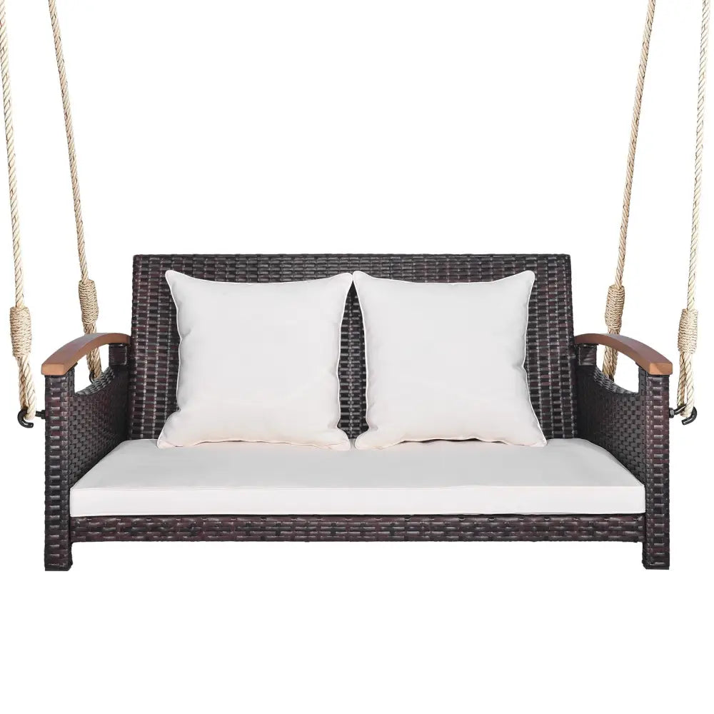 2-Person Patio Rattan Porch Swing - Brown - Porch Swings