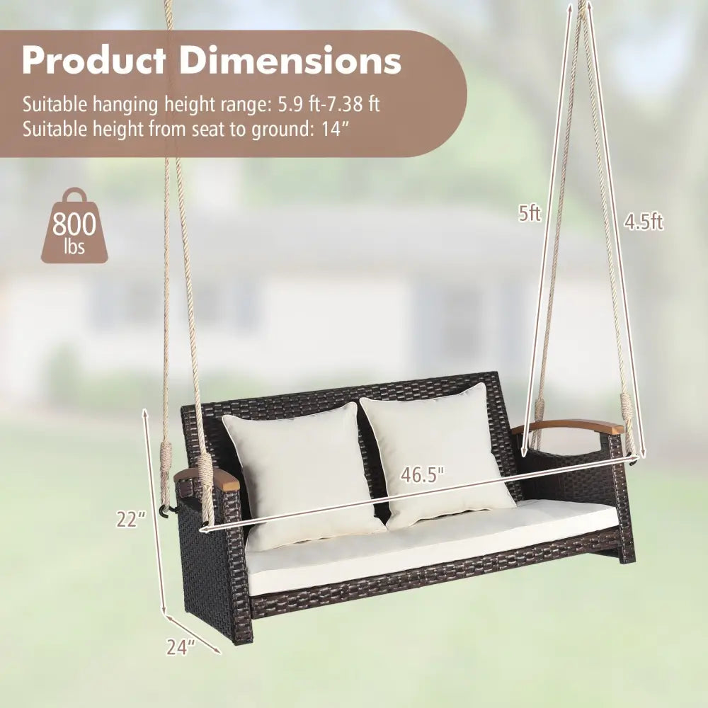2-Person Patio Rattan Porch Swing - Brown - Porch Swings