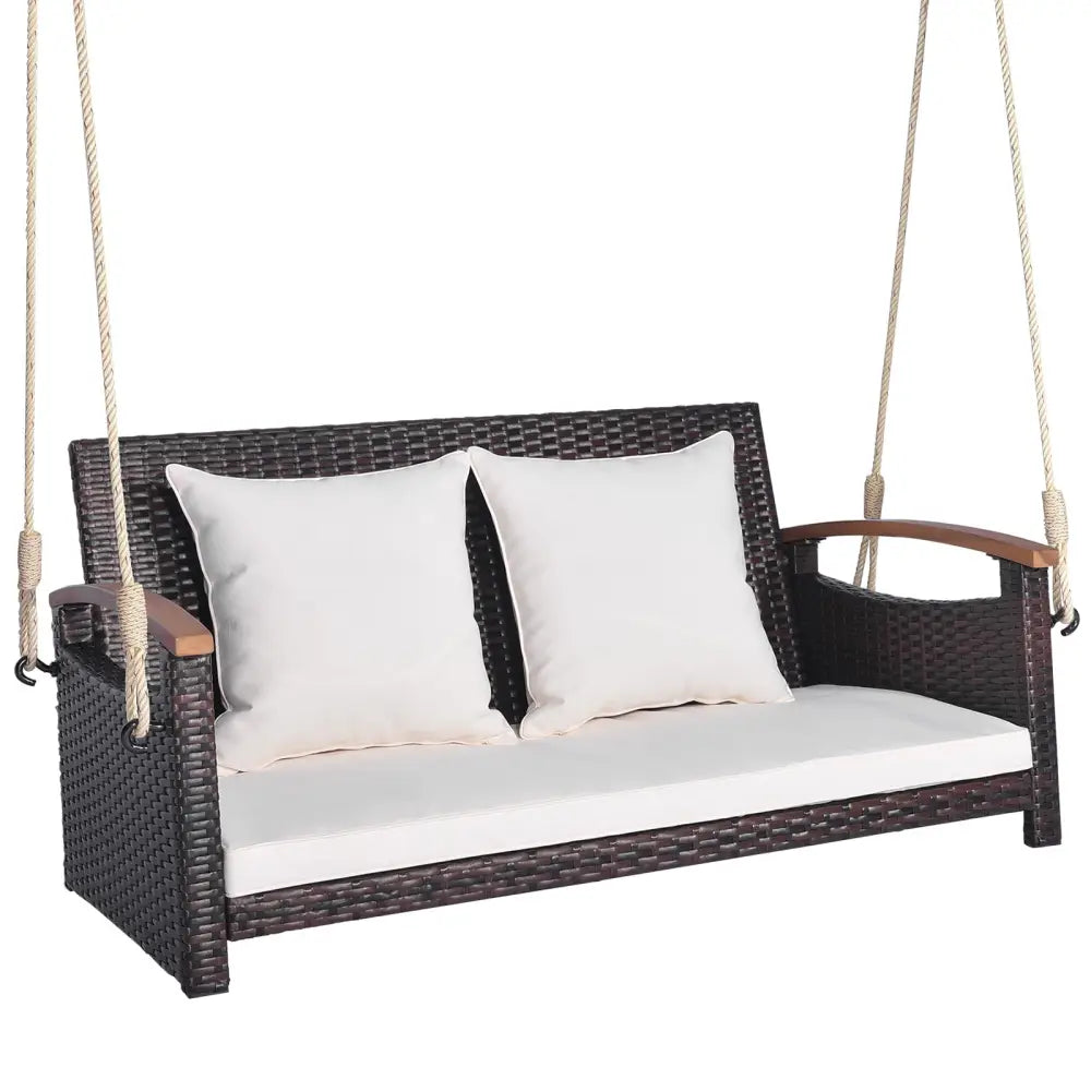 2-Person Patio Rattan Porch Swing - Brown - Porch Swings