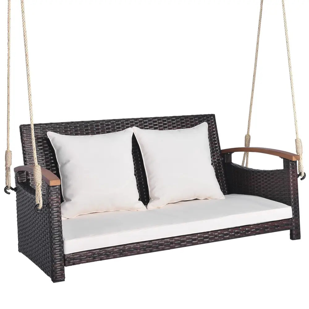 2-Person Patio Rattan Porch Swing - Brown - Porch Swings