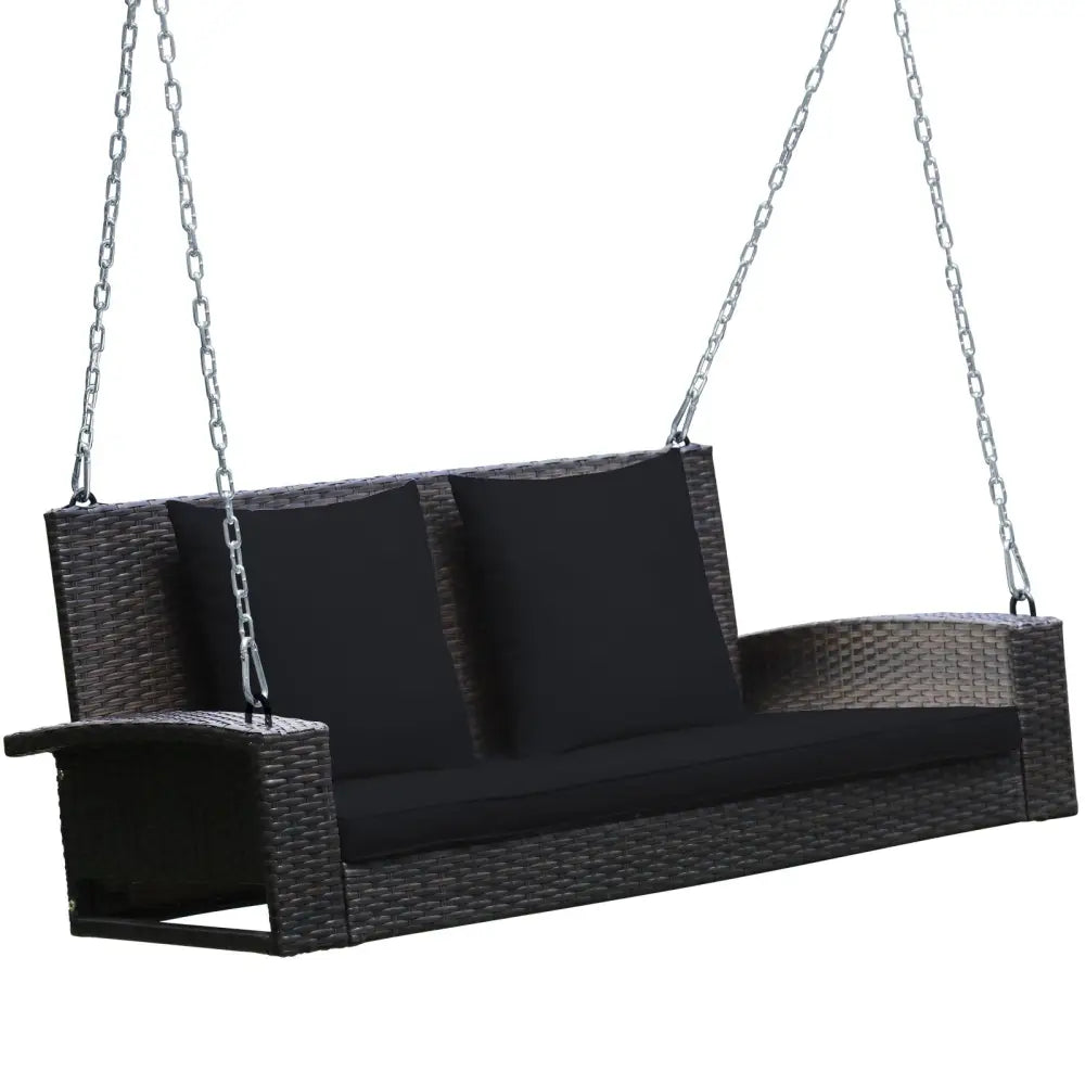 2-Person Patio Rattan Porch Swing with Cushions-Black - Black - Porch Swings
