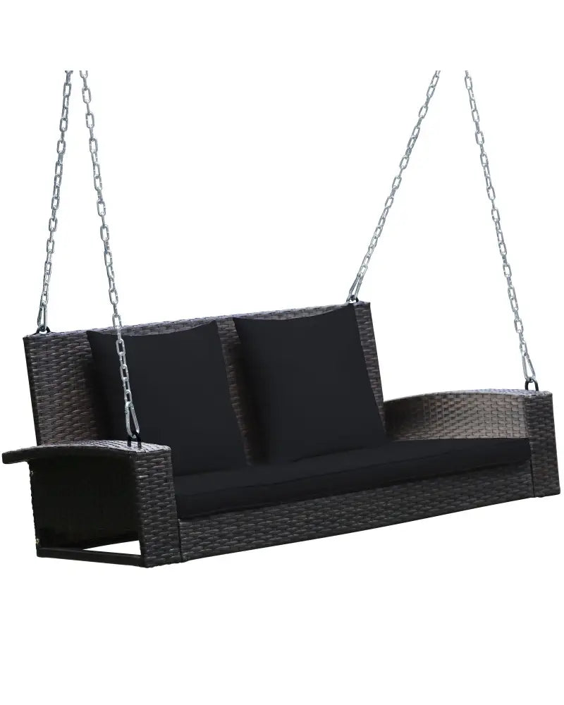 2-Person Patio Rattan Porch Swing with Cushions-Black - Black - Porch Swings