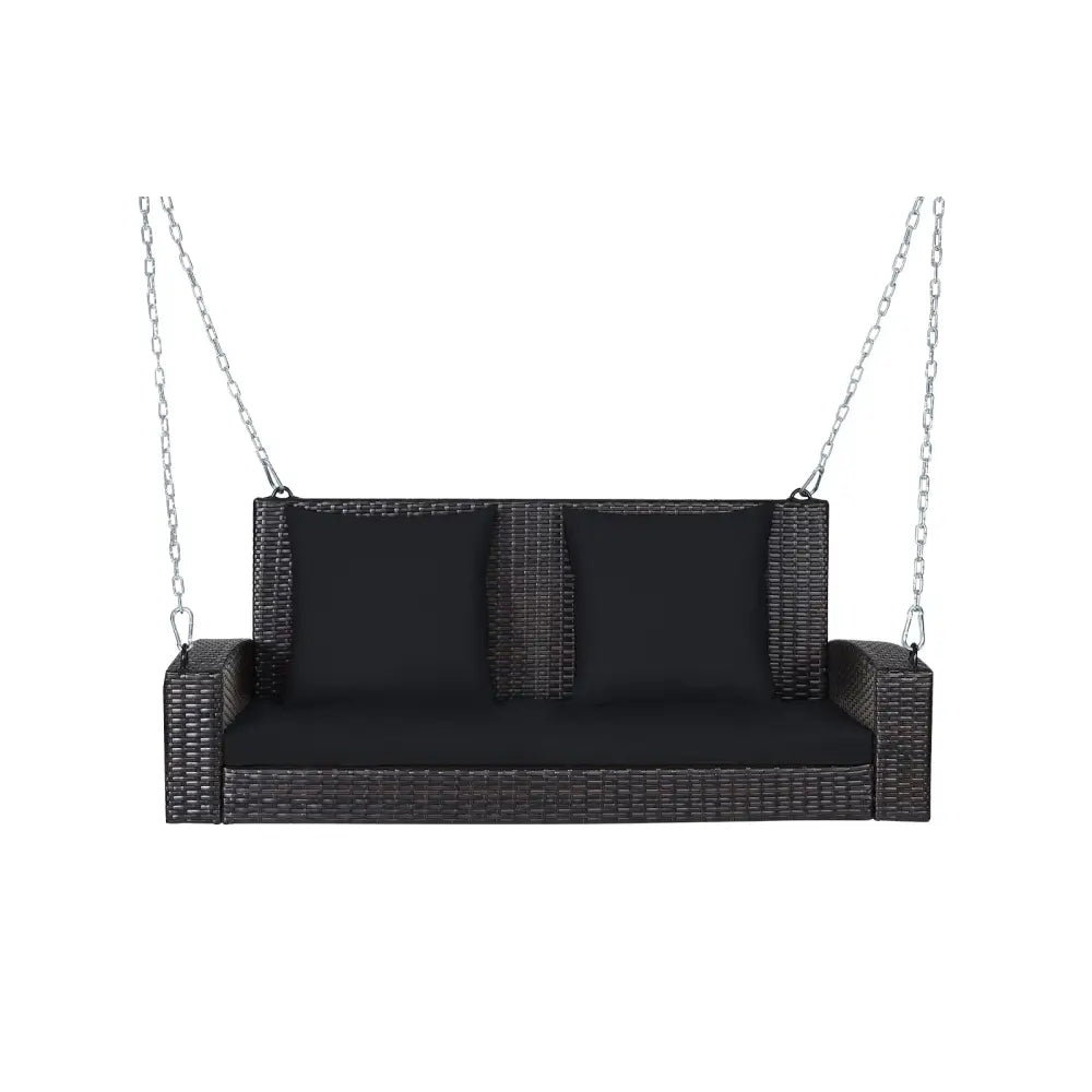 2-Person Patio Rattan Porch Swing with Cushions-Black - Black - Porch Swings