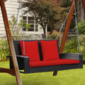 2-Person Patio Rattan Porch Swing with Cushions-Red - Red - Porch Swings