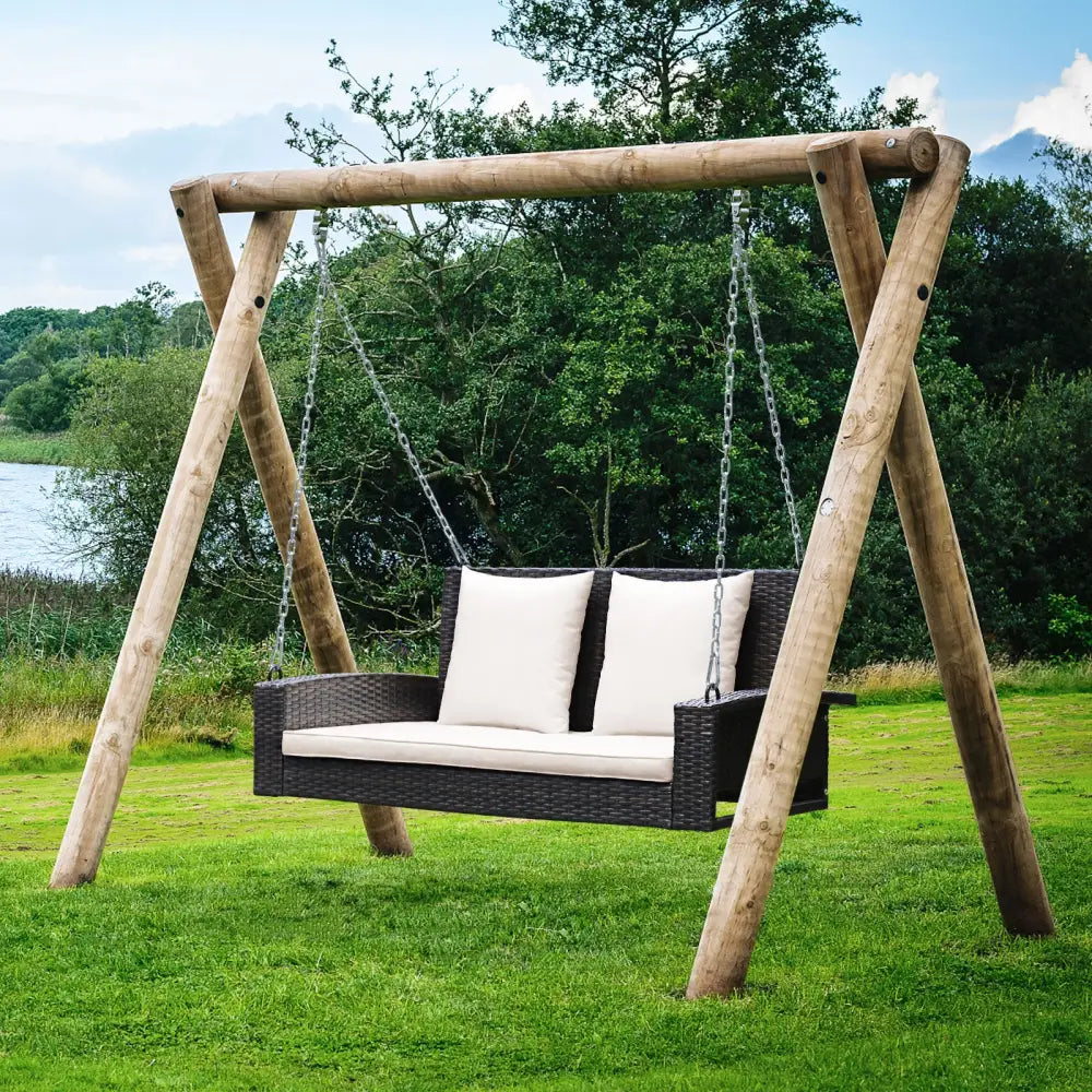 2-Person Patio Rattan Porch Swing with Cushions-White - White - Porch Swings