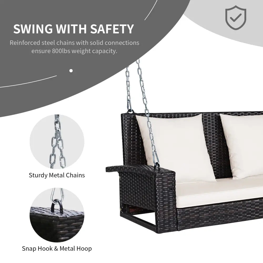 2-Person Patio Rattan Porch Swing with Cushions-White - White - Porch Swings