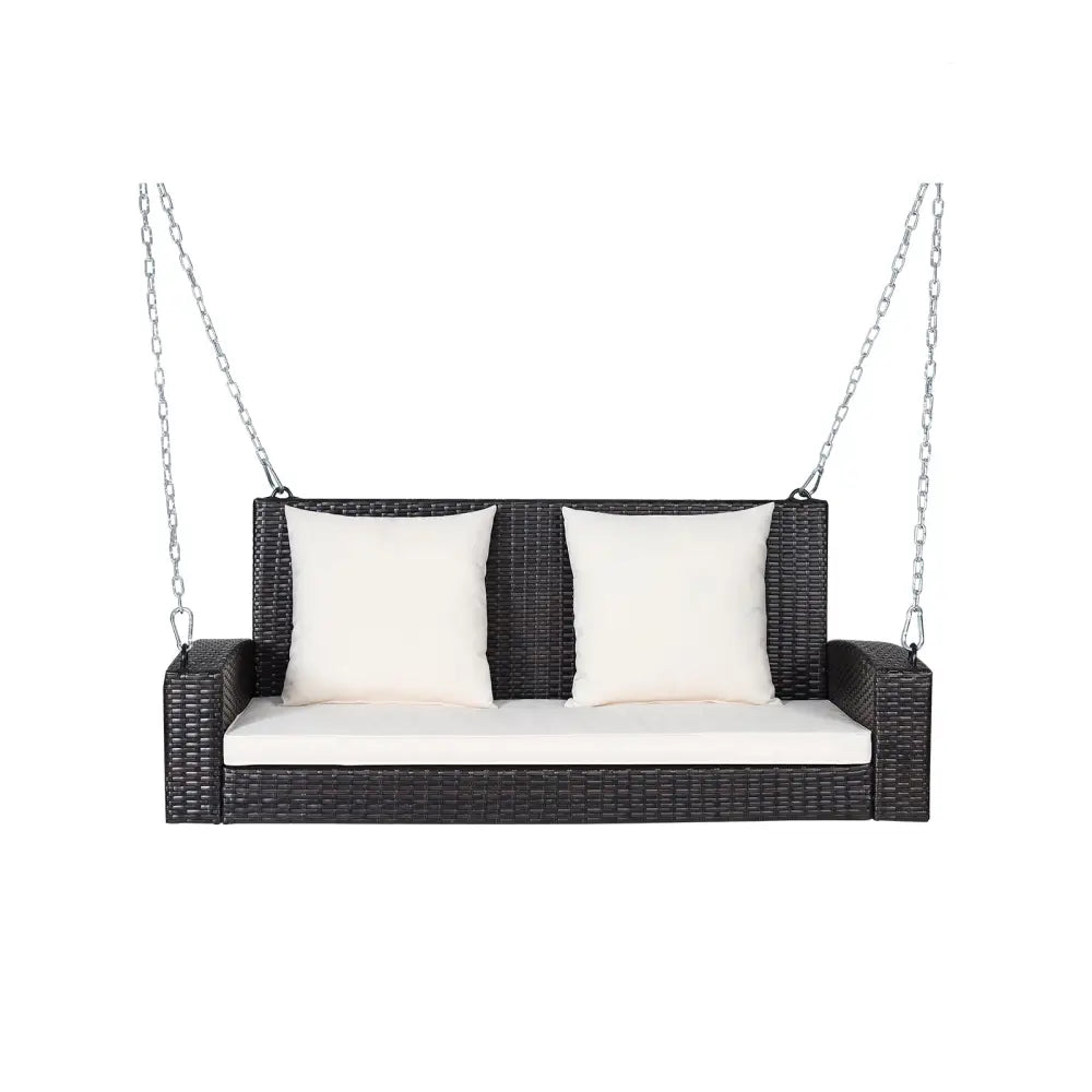 2-Person Patio Rattan Porch Swing with Cushions-White - White - Porch Swings