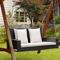 2-Person Patio Rattan Porch Swing with Cushions-White - White - Porch Swings