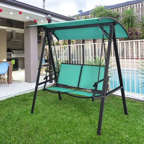 2 Person Patio Swing with Weather Resistant Glider and Adjustable Canopy-Green - Green - Porch Swings