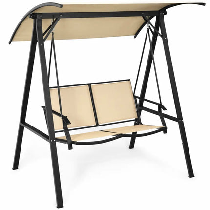 2 Person Patio Swing with Weather Resistant Glider and Adjustable Canopy-Beige - Beige - Porch Swings