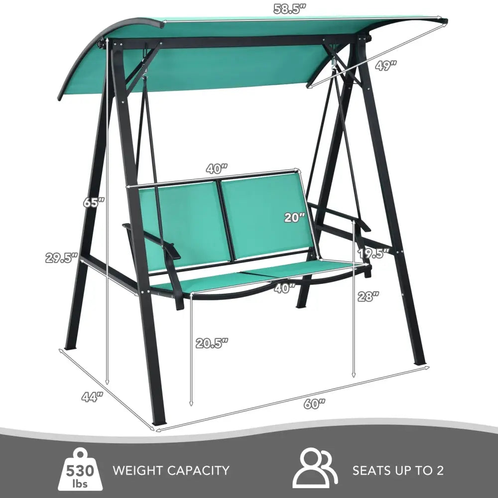 2 Person Patio Swing with Weather Resistant Glider and Adjustable Canopy-Green - Green - Porch Swings