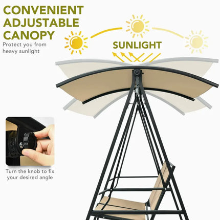 2 Person Patio Swing with Weather Resistant Glider and Adjustable Canopy-Beige - Beige - Porch Swings