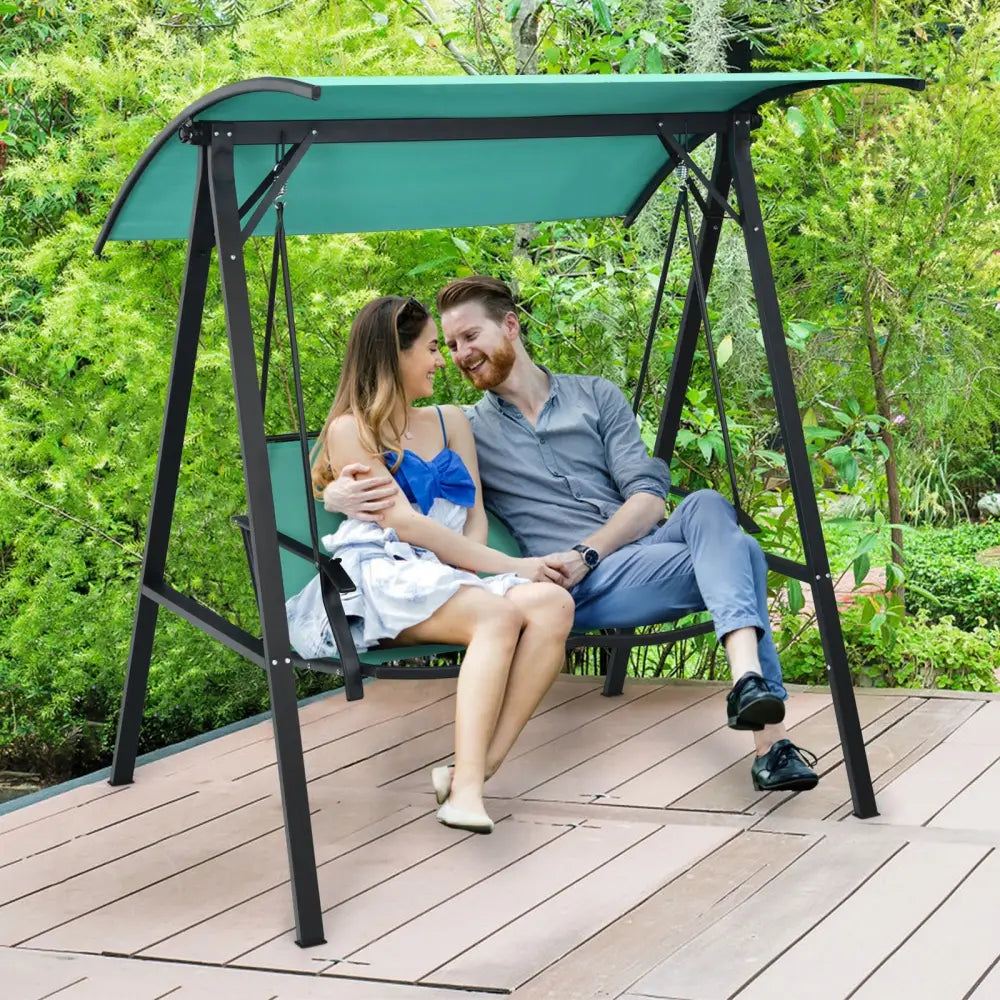 2 Person Patio Swing with Weather Resistant Glider and Adjustable Canopy-Green - Green - Porch Swings
