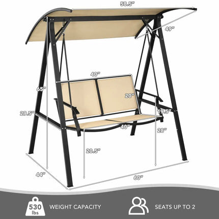 2 Person Patio Swing with Weather Resistant Glider and Adjustable Canopy-Beige - Beige - Porch Swings