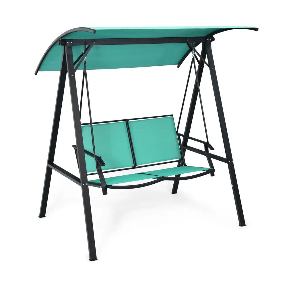 2 Person Patio Swing with Weather Resistant Glider and Adjustable Canopy-Green - Green - Porch Swings