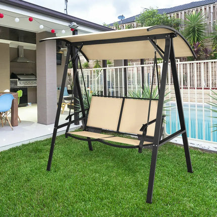 2 Person Patio Swing with Weather Resistant Glider and Adjustable Canopy-Beige - Beige - Porch Swings