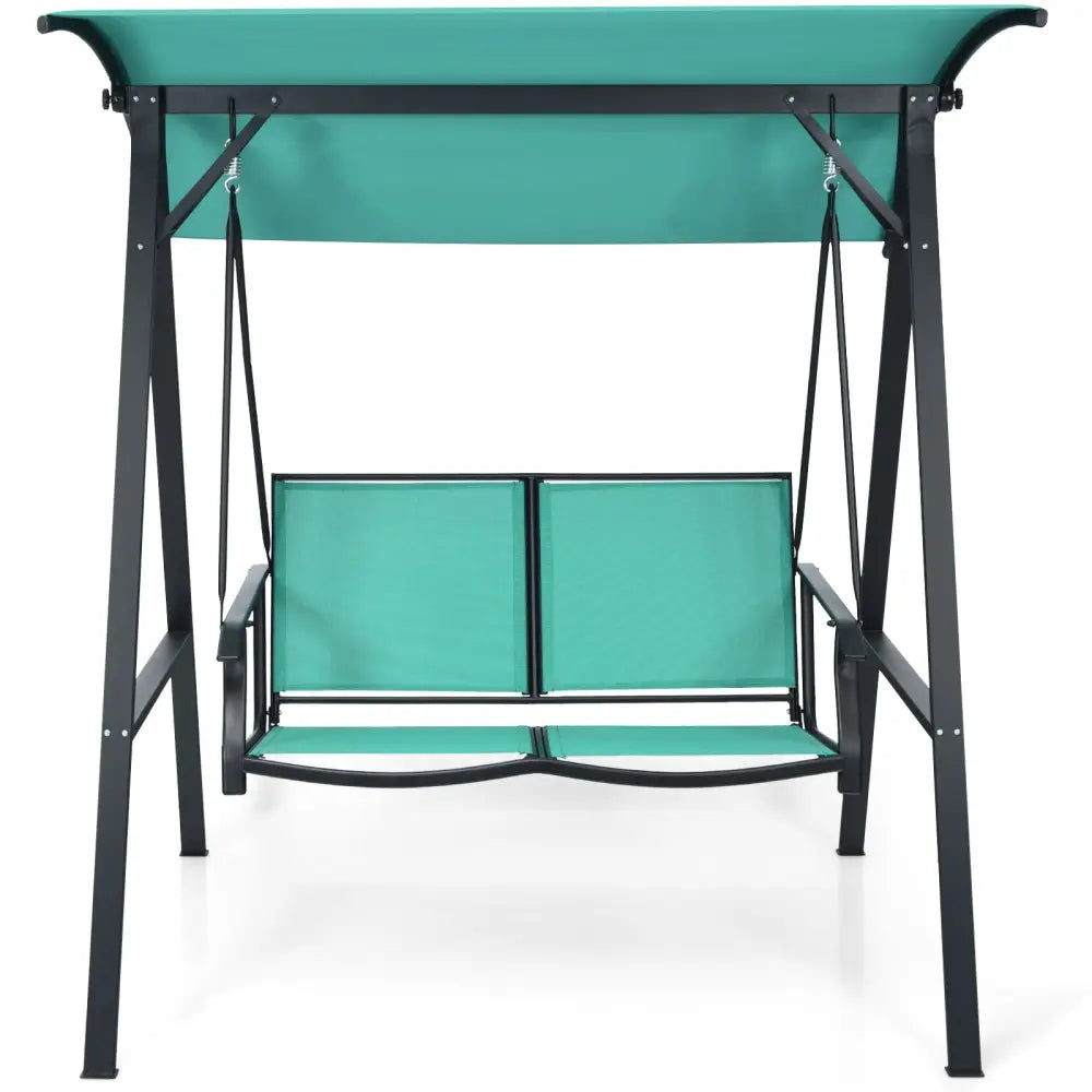2 Person Patio Swing with Weather Resistant Glider and Adjustable Canopy-Green - Green - Porch Swings