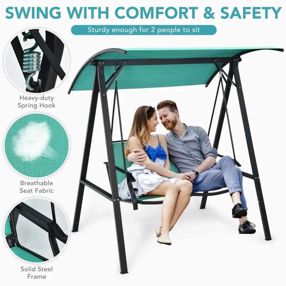 2 Person Patio Swing with Weather Resistant Glider and Adjustable Canopy-Green - Green - Porch Swings