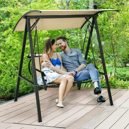 2 Person Patio Swing with Weather Resistant Glider and Adjustable Canopy-Beige - Beige - Porch Swings