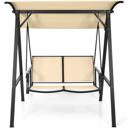 2 Person Patio Swing with Weather Resistant Glider and Adjustable Canopy-Beige - Beige - Porch Swings